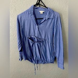 H&M Blue and White Stripe Shirt short Cover Up